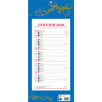 CBG Plaque et éphéméride mensuel 411,Janvier à Décembre, 19x42cm, 1 œillet, bleu