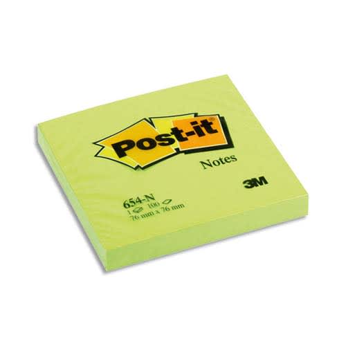 354279_d1-1.jpg POST-IT Bloc néon repositionnable de 100 feuilles 76 x 76 mm Vert 654NG – Image 1
