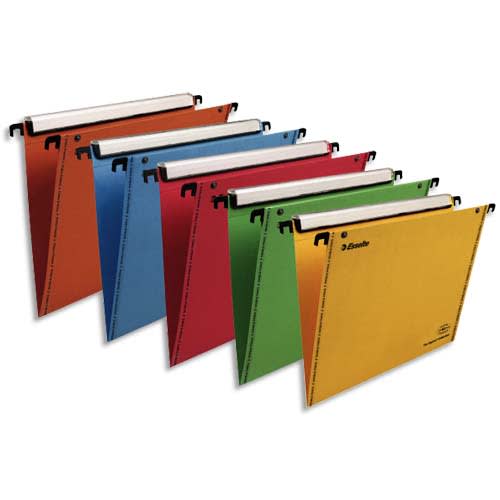 358888_d1.jpg ESSELTE Paquet 10 dossiers suspendus VMG TIROIR en kraft 240g. Fond V, bouton-pression. Coloris assortis – Image 1
