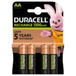 DURACELL Piles Rechargeables AA 1300 Mah, lot de 4 piles