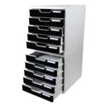 EXACOMPTA Module de classement Modulo Gris lumière Noir 5 tiroirs, en PS, format A4+ L28,8 x H32 x P35 cm – Image 4