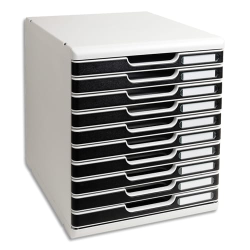384849_d1.jpg EXACOMPTA Module de classement Modulo Gris lumière Noir 10 tiroirs en PS, format A4+ L28,8 x H32 x P35 cm – Image 1