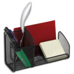 ALBA Organiseur de bureau en métal Mesh, 3 compartiments - Dim : L21 x H12,5 x P10 cm. Coloris noir