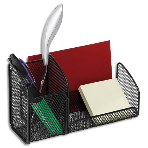 384941_d1.jpg ALBA Organiseur de bureau en métal Mesh, 3 compartiments - Dim : L21 x H12,5 x P10 cm. Coloris noir – Image 1