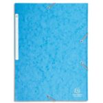 EXACOMPTA Chemise 3 rabats et élastique monobloc, carte lustrée 5/10e azur, élastique fixé devant