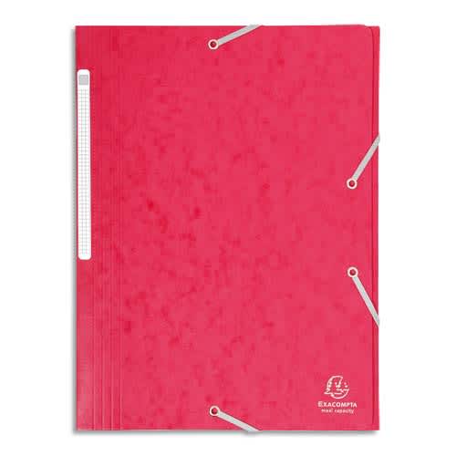 385362_d1.jpg EXACOMPTA Chemise 3 rabats et élastique monobloc, carte lustrée 5/10e Rouge, élastique fixé devant – Image 1