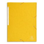 EXACOMPTA Chemise 3 rabats et élastique monobloc, carte lustrée 5/10e Jaune, élastique fixé devant