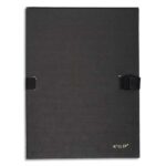 EXACOMPTA Chemise extensible NCLIP en papier toilé. Sangle à clip. Dos rainuré 13cm. Coloris noir