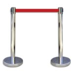 VISO Kit de 2 Poteaux chromés H91 cm avec sangle Rouge rétractable 2 mètres, en polypropylène et inox