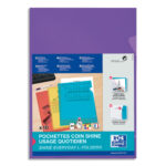 OXFORD Sachet de 10 pochettes-coin incolore en polypropylène lisse 12/100e. Format A4. Coloris violet