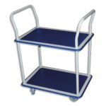 WONDAY Chariot double plateau Bleu en acier Blanc, antidérapant, mobile - Plateau : 72,5 x 46,5 cm