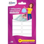AVERY Blister de 36 étiquettes vêtements autocollantes 13 x 45 mm, coloris Blanc