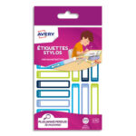 AVERY Blister de 30 Etiquettes Stylos 50x10mm, coloris Bleu/vert, écrire avec un feutre permanent