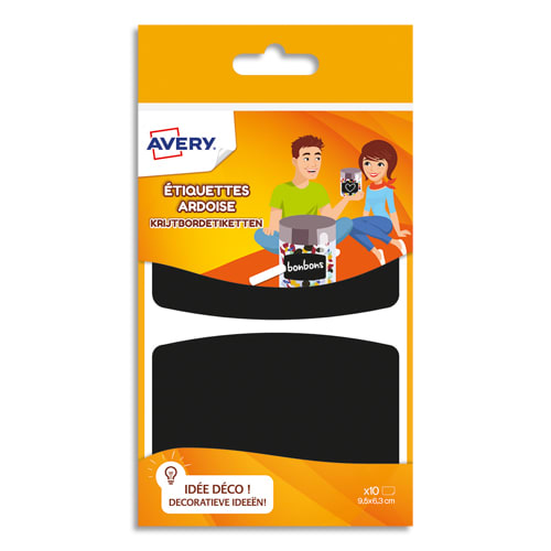 392261_d1-1.jpg AVERY Sachet de 10 Etiquettes ardoises Noires 95 x 63 mm, écrire à la craie ou un marqueur craie – Image 1