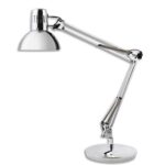 ALBA Lampe LED Architecte métal chromée, pince étau + ampoule. Tête D16,5 cm, bras 42+39 cm, socle D20 cm