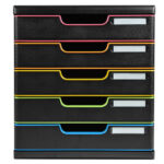 EXACOMPTA Module de classement 5 tiroirs format A4+ Dimensions L28,8 x H32 x P35 cm Noir/Arlequin – Image 2