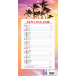 CBG Plaque et éphéméride mensuel EXOTIQUE,Janvier à Décembre, 19x36cm, 1 œillet