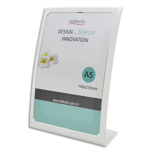 404903_d1.jpg DEFLECTO Porte-affiche incliné vertical A5 forme bombé Blanc - L17 x H23 x D7,5 cm – Image 1