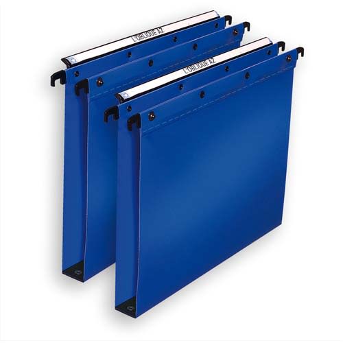 405462_d1.jpg OBLIQUE AZ Paquet de 10 dossiers suspendus TIROIR en polypro opaque 5/10e. Fond 15, bouton-pression. Bleu – Image 1