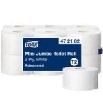 TORK Colis de 12 Bobines de Papier toilette Mini Jumbo Advanced 2 plis L180 m x D19 cm Blanc uni – Image 2