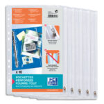 OXFORD Sachet de 10 pochettes perforées à Zip en PVC transparent 14/100e. Format A4,perforation 11 trous.