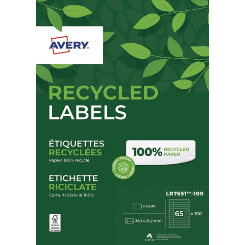 410086_d1-1.jpg AVERY Boîte de 6500 étiquettes adresse Laser recyclées Blanc 38,1 x 21,2 mm LR7651-100 – Image 1