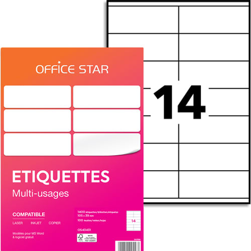 410222_d1-1.jpg OFFICE STAR Boîte de 1400 étiquettes multi-usage Blanches 105 x 39 mm OS43431 – Image 1
