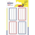 AVERY Sachet de 24 étiquettes scolaires lignées Bleu et Rouge 36 x 56 mm.