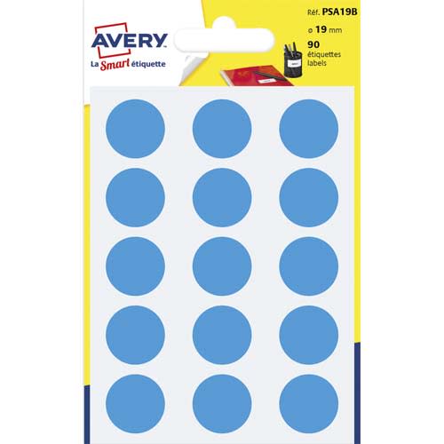 410565_d1.jpg AVERY Sachet de 90 pastilles Ø19 mm. Ecriture manuelle. Coloris Bleu. – Image 1