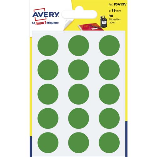 410567_d1.jpg AVERY Sachet de 90 pastilles Ø19 mm. Ecriture manuelle. Coloris Vert. – Image 1