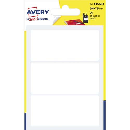 410654_d1.jpg AVERY Sachet de 21 étiquettes Blanches permanentes. Ecriture manuelle. 34 x 75 mm. – Image 1