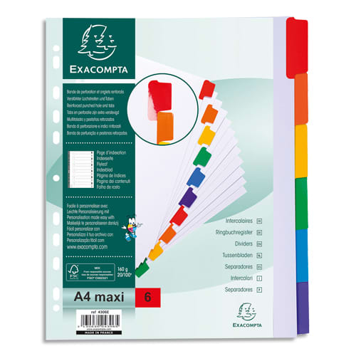 410899_d1.jpg EXACOMPTA Jeu d'intercalaire 6 positions en carte Blanche 170g, onglets Mylar®. Format A4+. – Image 1
