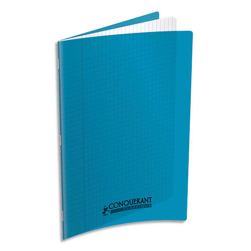 415889_d1-1.jpg CONQUERANT C9 Cahier piqûre 24x32cm 96 pages 90g grands carreaux Seyès.Couverture polypropylène Turquoise – Image 1