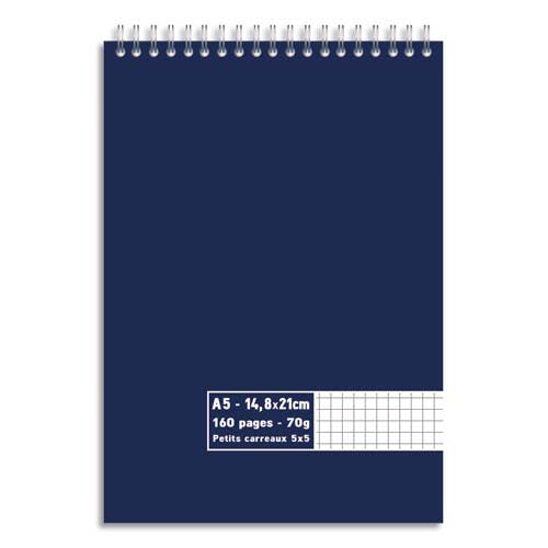 423212_d1-1.jpg Bloc 70g spirale en tête 160 pages quadrillées 5x5. Format A5 14,8 x 21 cm – Image 1