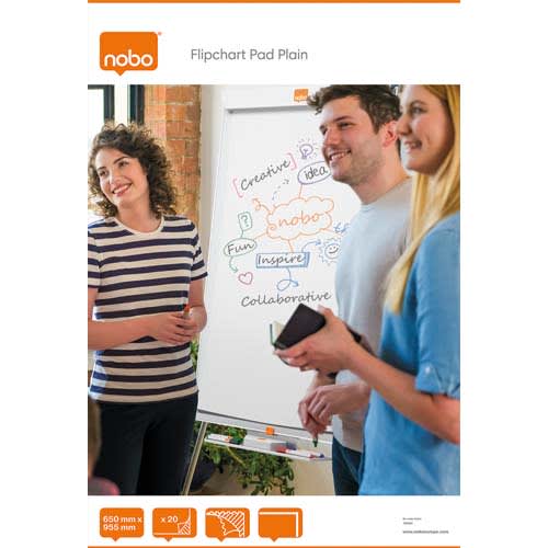 423223_d1.jpg NOBO Recharge bloc papier pour chevalet, 20 feuilles, blanches unies – Image 1