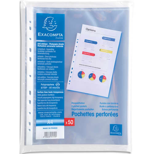 423916_d1.jpg EXACOMPTA Sachet de 50 pochettes perforées A4 en polypropylène lisse 6/100e – Image 1