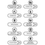 RUBBERMAID Jeu de 10 étiquettes autocollantes de flux de déchets Blanches pour Collecteur Slim Jim