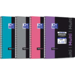 OXFORD Cahier Multinotes étudiants à spirale A4+ 160 pages perforées 90g quandrillé 5x5. Coloris assortis