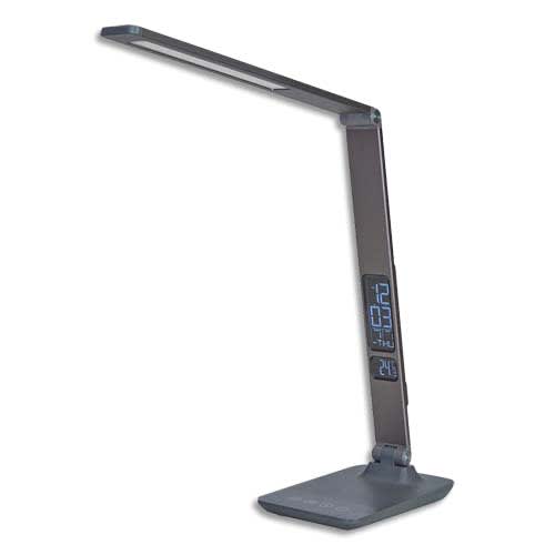 433022_d1.jpg ALBA Lampe LED Viva tactile Gris anthracite, port USB, horloge. Tête 32 cm, bras 35 cm, socle 19 x12 cm – Image 1