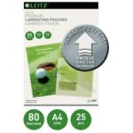 LEITZ Pochettes de plastification, 80 microns par face, format A4, boîte de 25, brillant, 74790000 – Image 2