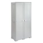 CEP Armoire haute 2 portes avec emplacement balai en polypropylène Gris clair/Noir L79 x H164 x P43 cm