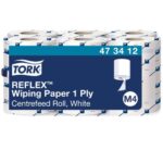 TORK Lot de 6 Bobines Maxi Reflex papier d'essuyage à dévidage central feuille à feuille 114m 1 pli Blanc – Image 2