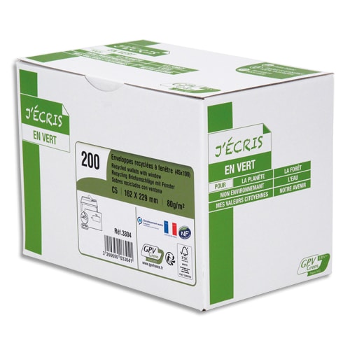 441667_d1-1.jpg GPV Boîte de 200 enveloppes recyclées extra Blanches Erapure, format C5 162x229mm fenêtre 45x100mm 80g – Image 1