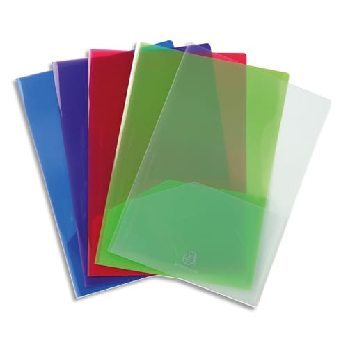 442512_d1.jpg EXACOMPTA Sachet de 10 pochettes-coin double poche polypropylène 20/100e. Format A4/A3. Coloris assortis – Image 1