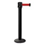 VISO Poteau en acier noir H100 cm + enrouleurs à sangle rouge L4,3m x H5cm, base lestée à roulettes D33cm
