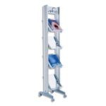 PAPERFLOW Présentoir mobile métallisé. 4 tablettes en plexi 24 x 32cm. Dimensions 33 x 167.8 x 38.5cm