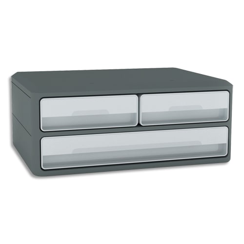 446440_d1.jpg CEP Module MoovUp 2 petits tiroirs + 1 grand. Caisson Gris Foncé et tiroir Gris Clair – Image 1