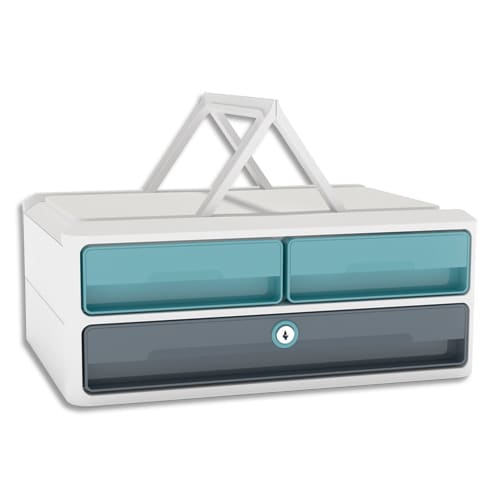 446443_d1.jpg CEP Module MoovUp Secure 2 petits tiroirs + 1 grand tiroir. Caisson blanc et tiroir vert d'eau Gris Orage – Image 1