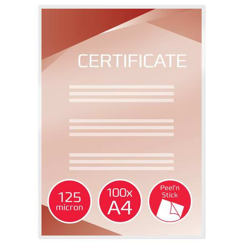 447357_d1.jpg GBC Paquet de 100 Pochettes de plastification/signalisation GBC Peel 'n Stick A4, 2 x 125 microns 3747243 – Image 1