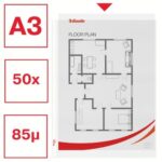 ESSELTE Boîte de 50 pochettes perforées Format A3 polypropylène grainé 8,5/100e 30% recyclé Transparent – Image 2